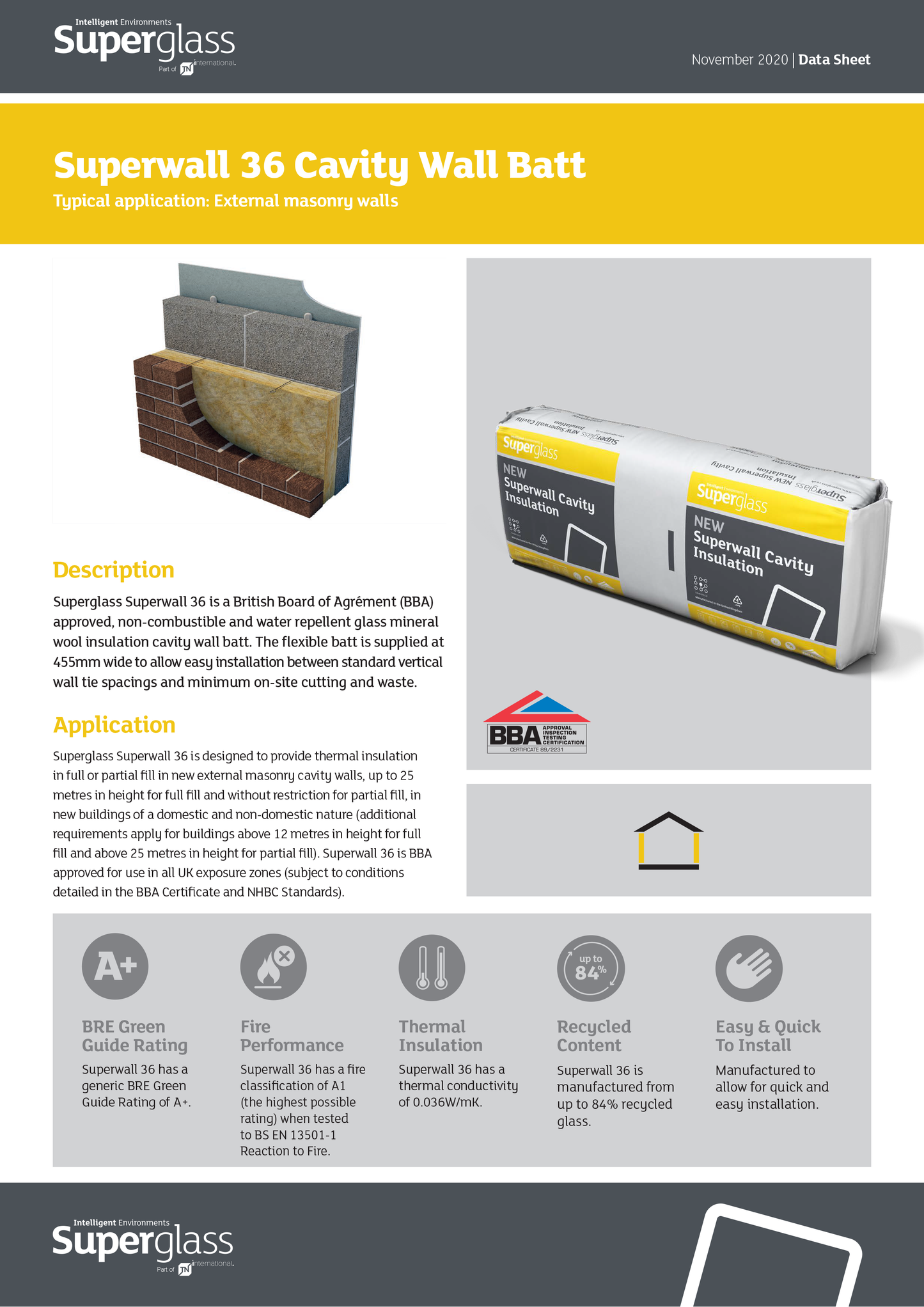 Superglass Superwall 36 Cavity Wall Insulation Batt - 100mm, 125mm