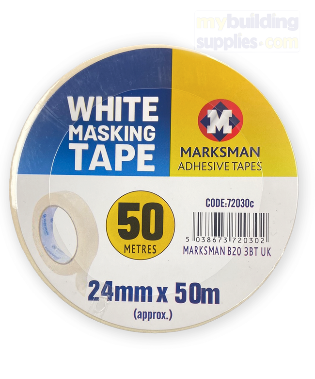 Marksman White Masking Tape in size 48mmx25m, 24mmx50m, 48mmx50m