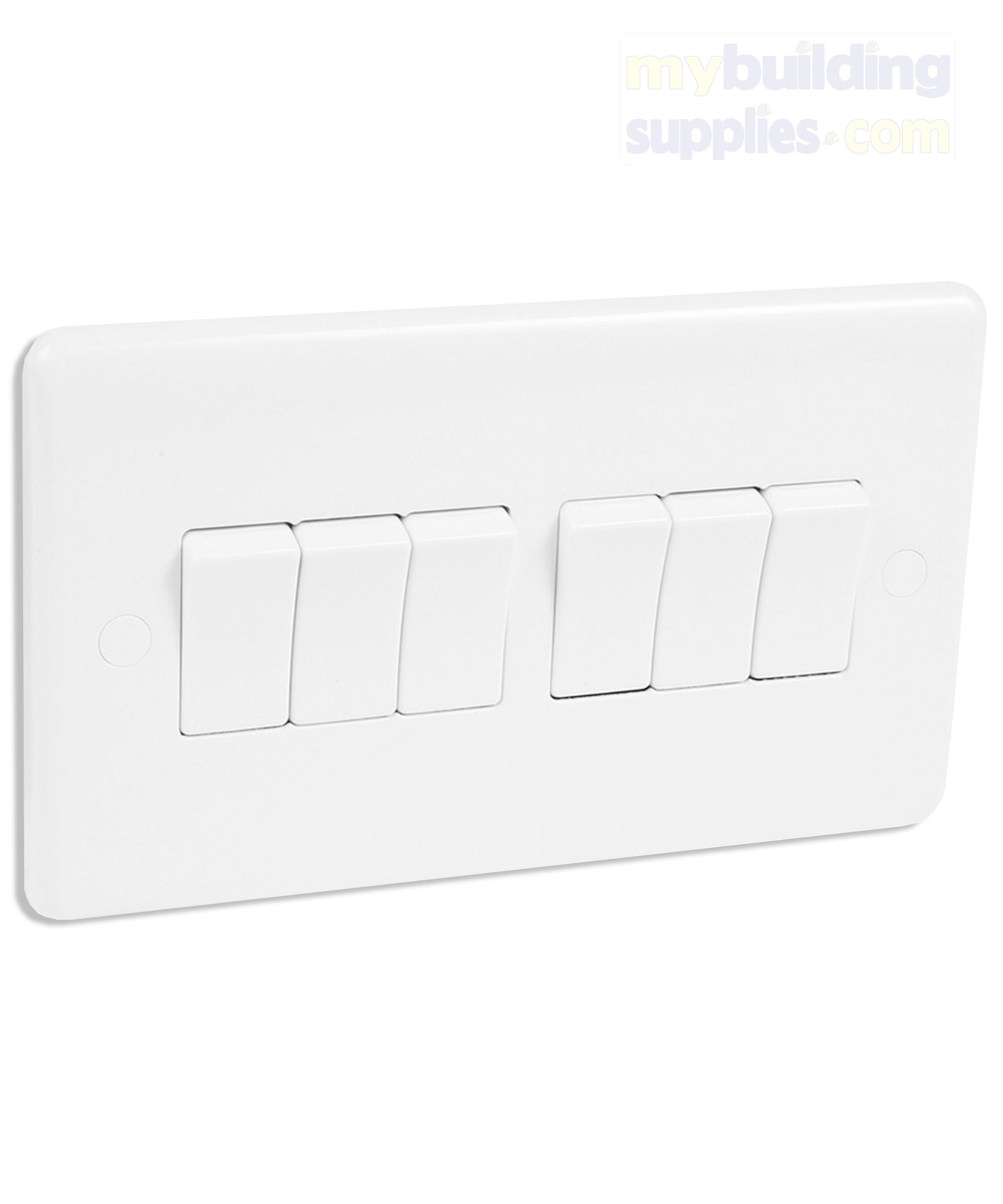 10A 6 Gang 2 Way Switch Square White – Mybuildingsupplies