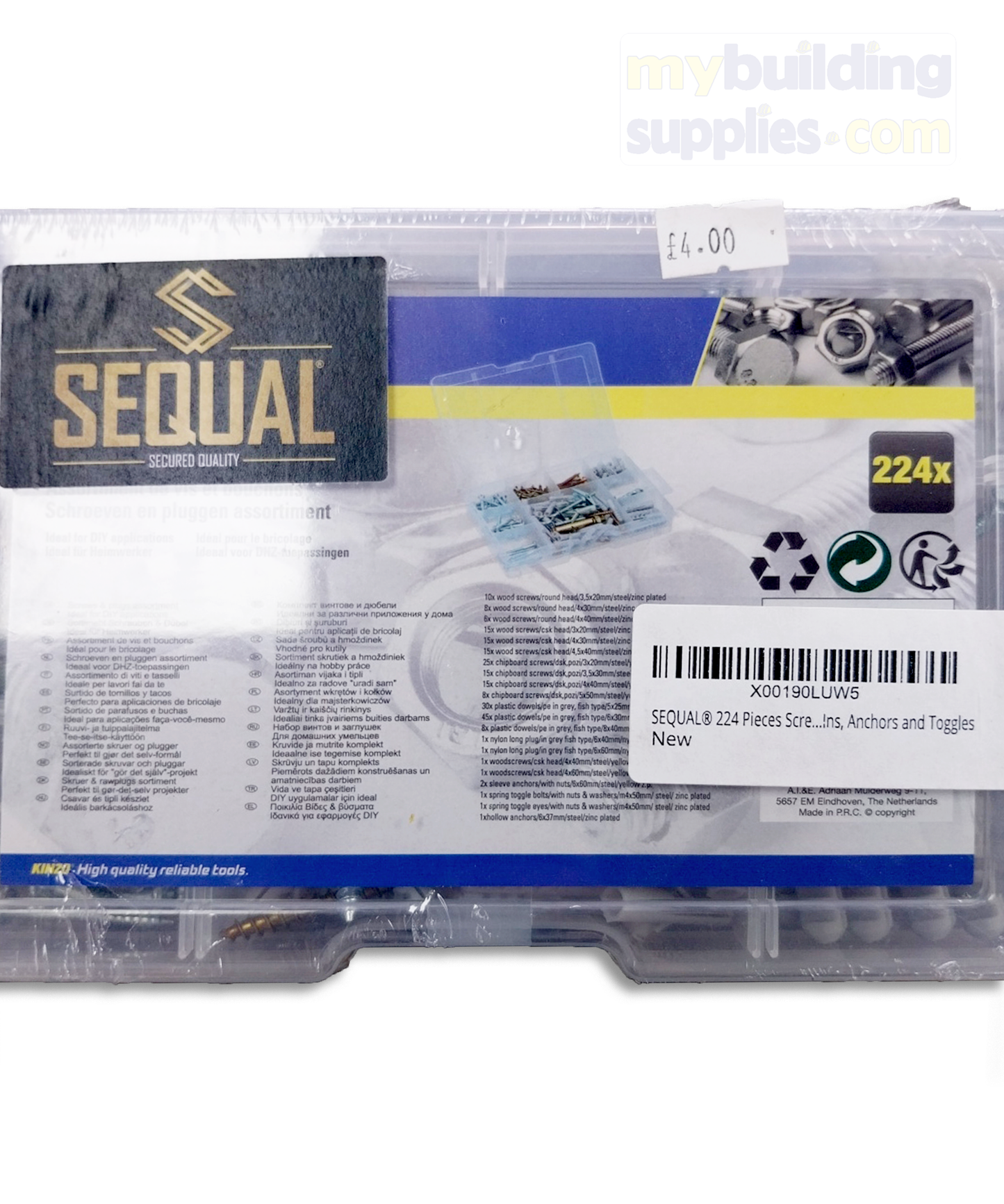 224pc Sequal Screw and Plug Assortment
