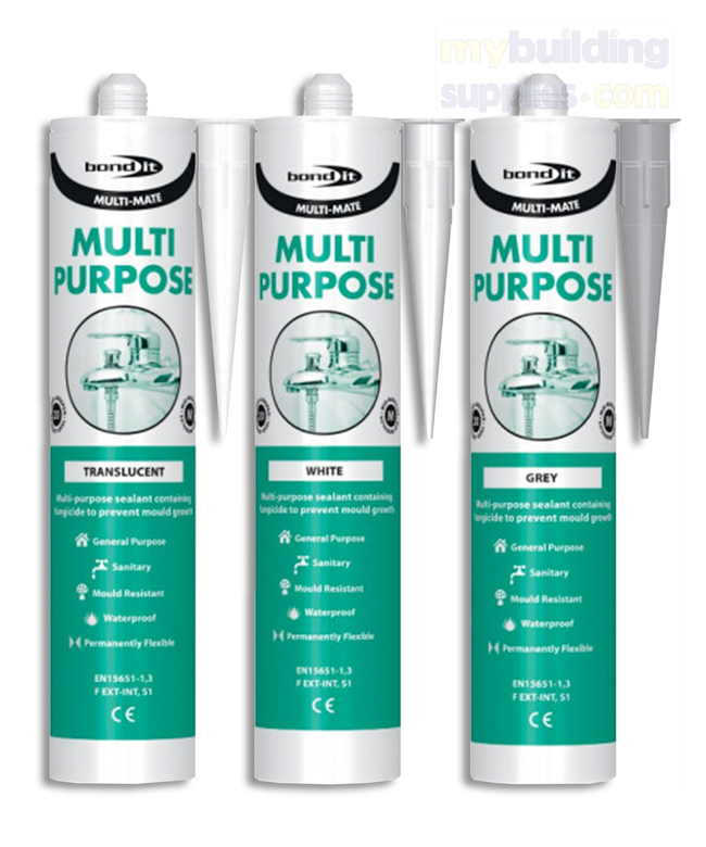 Bond It Multi-Mate Multi-Purpose Silicone - White, Grey, Translucent