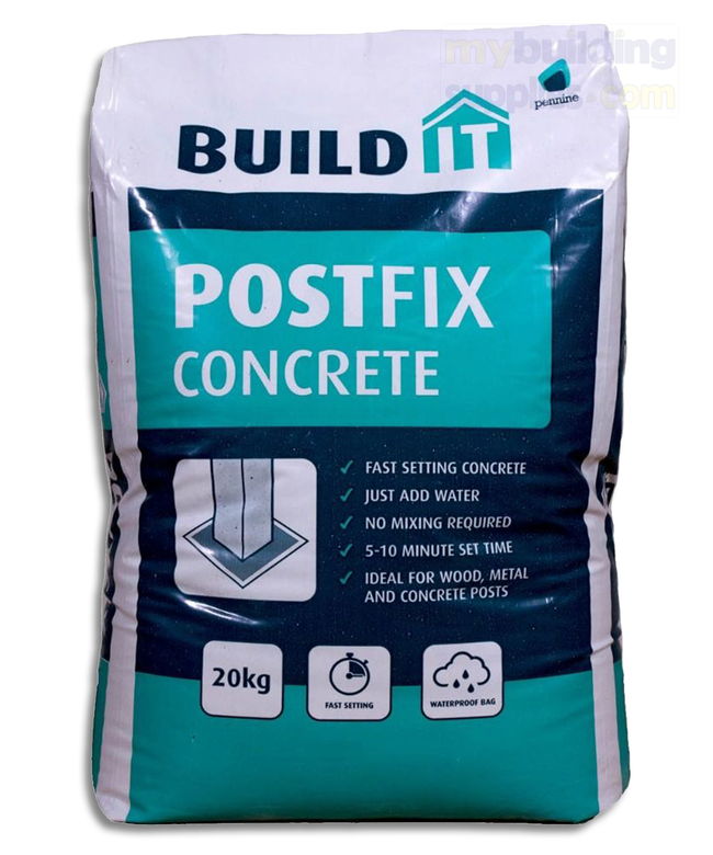 Buildit postmix is a premixed ready to use product composed of a selected blend of cements and aggregates. Widely used in various building and repair applications such as fence posts, anchoring poles or signs, repairing cracks or potholes in concrete surfaces and creating small concrete structures. 20kg. SKU: PM20