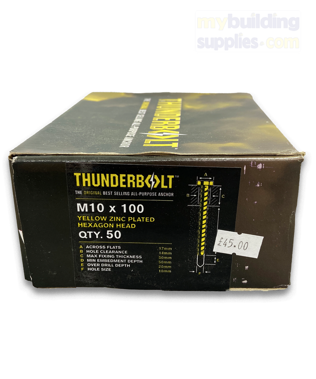 Thunder Bolt M10 x 100 Yellow Zinc Plated Hexagon Head - QTY 50
