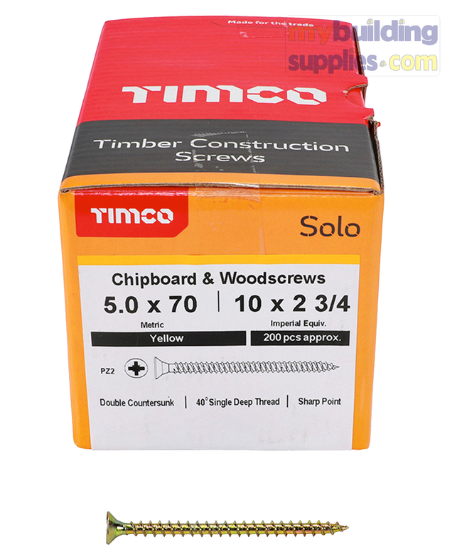 Timco Solo Wood Screws PZ2 CSK ZYP 200 QTY